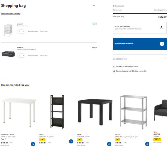 IKEA cart page